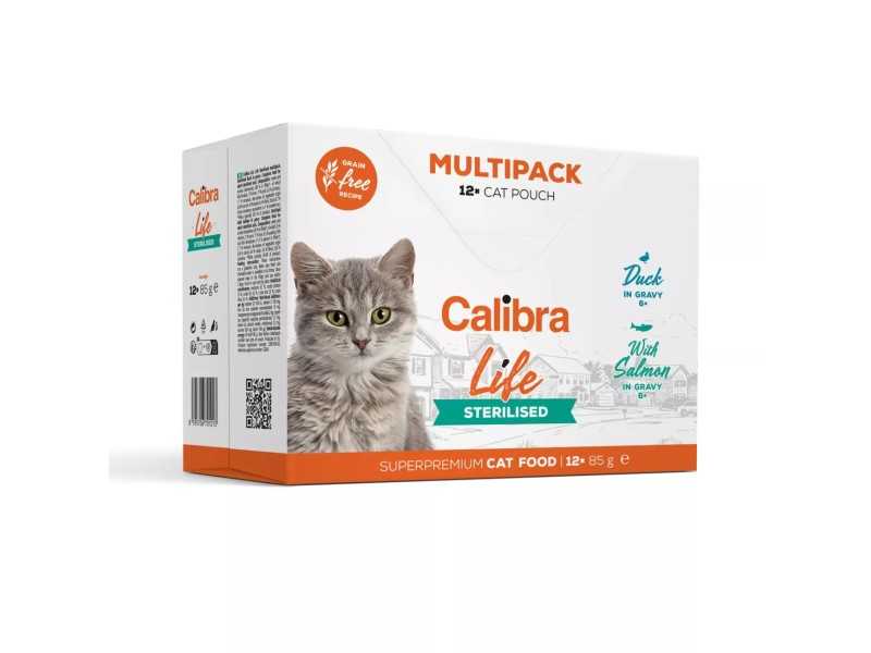 CALIBRA CAT LIFE POUCH Sterilised Multipack Konservuotas pašaras sterilizuotoms katėms 12x85g